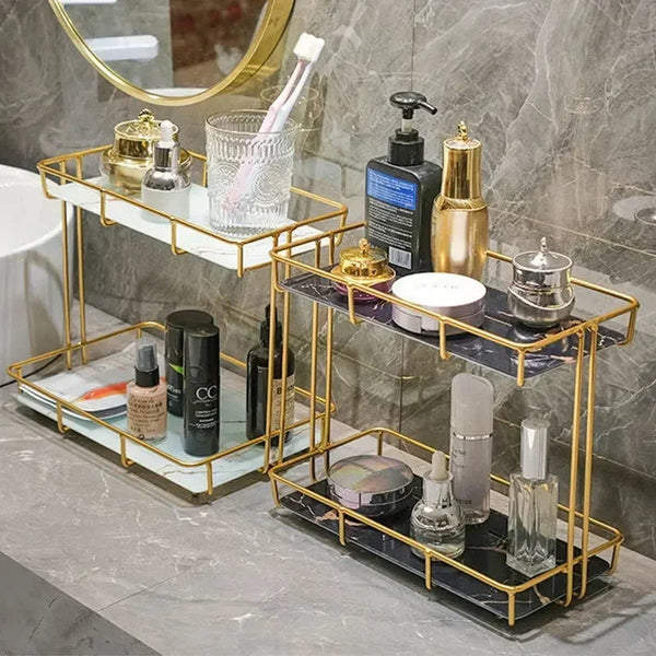2-Tier Rectangular Golden Vanity Stand