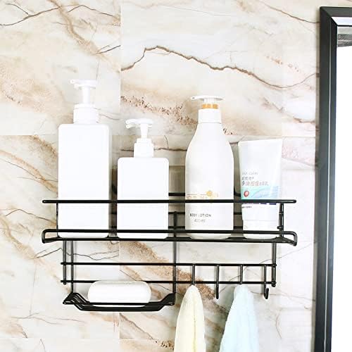 Wall-Mounted Shelf with Hooks & Soap Dish