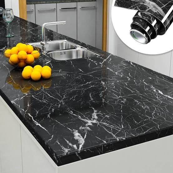 Self Adhesive White & black Marble Sheet Sticker 60x200